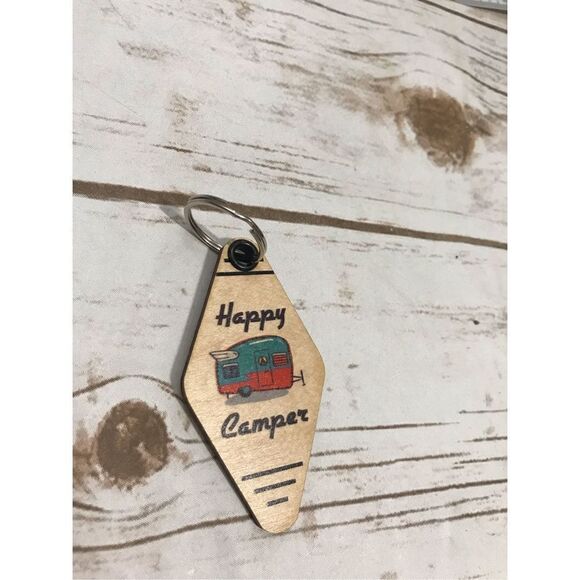 Happy Camper Wooden Keychain Retro Camper - Picture 2 of 7